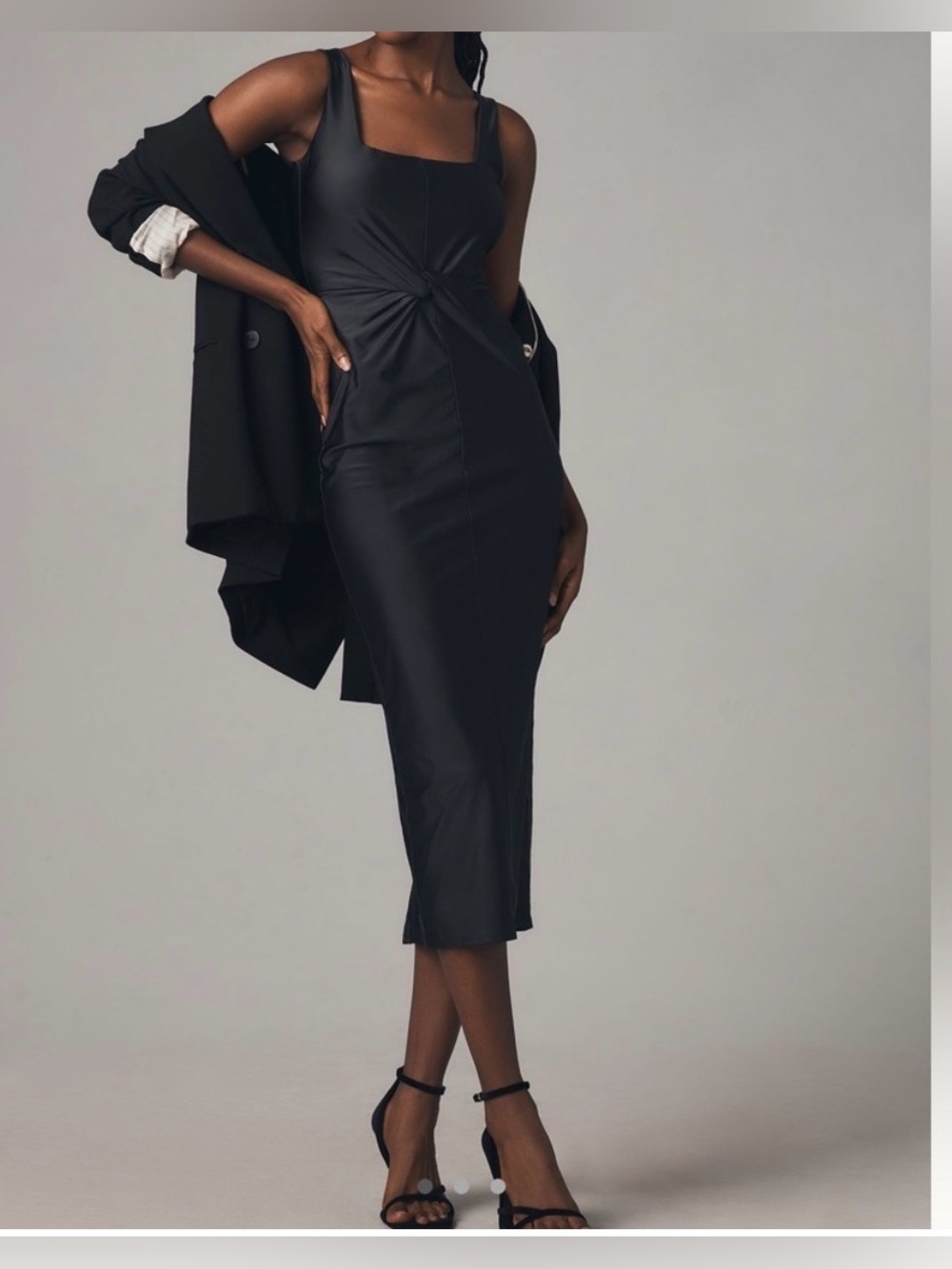 NWT Good American Twist Waist Midi Dress In Black . Size S